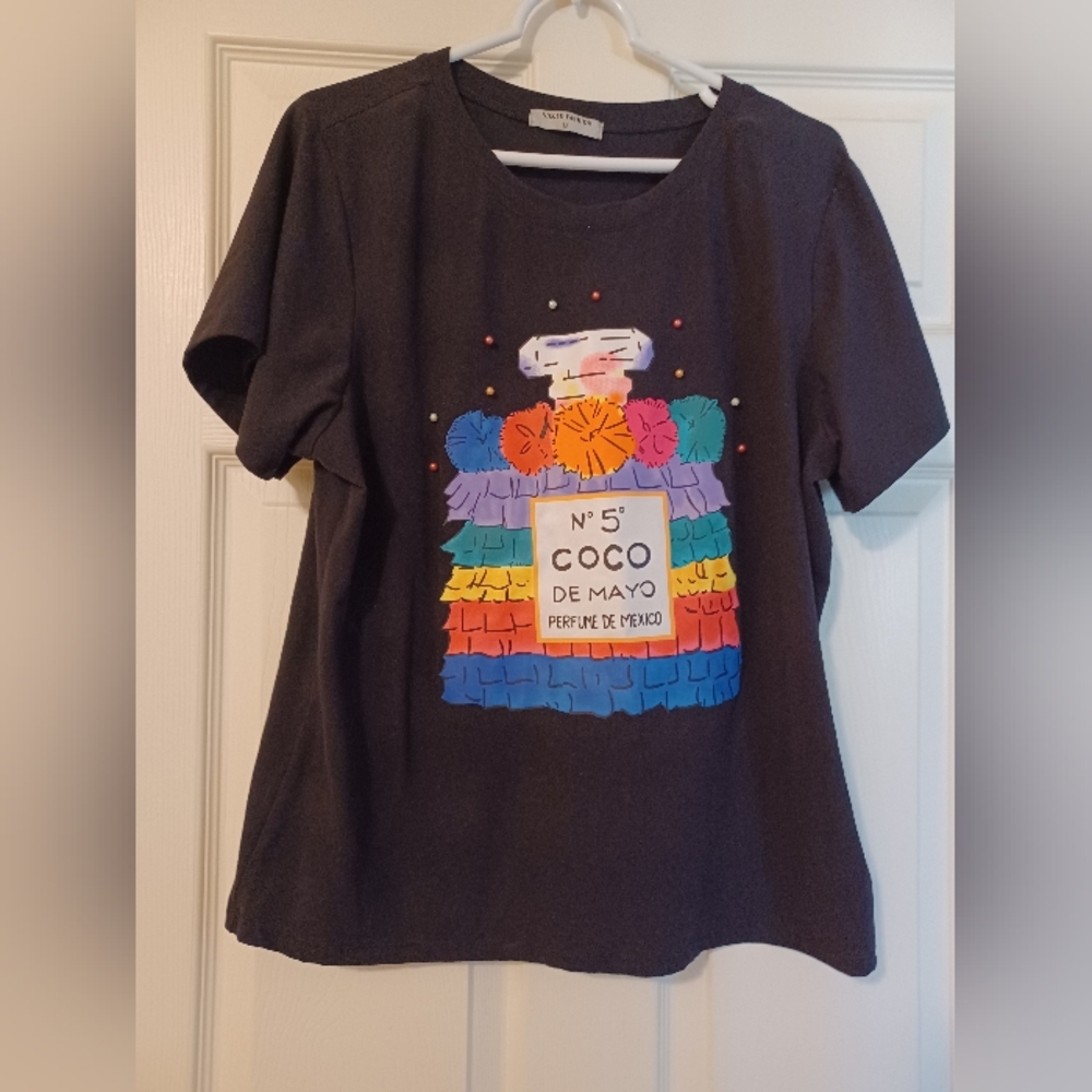 Nicole Fashion Womens 1X (best XL) Black Coco De Mayo Perfume Tee shirt